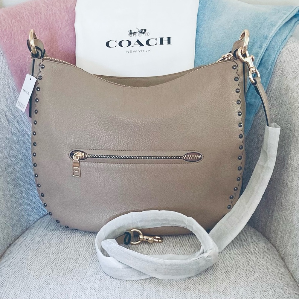 Coach Sutton Hobo Rivets Taupe Pebble Leather Bag - Picture 6 of 9